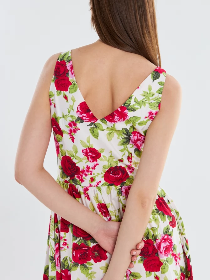 Платье из хлопка с кружевом OD-925-1 цветы на белом