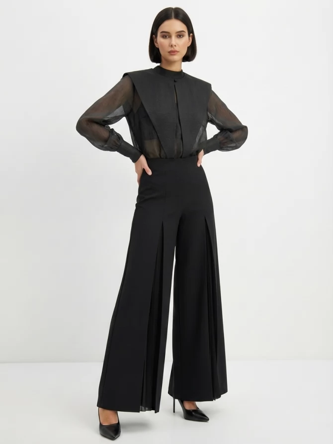 Блузка из органзы со съемным воротником OD-930-3 черный