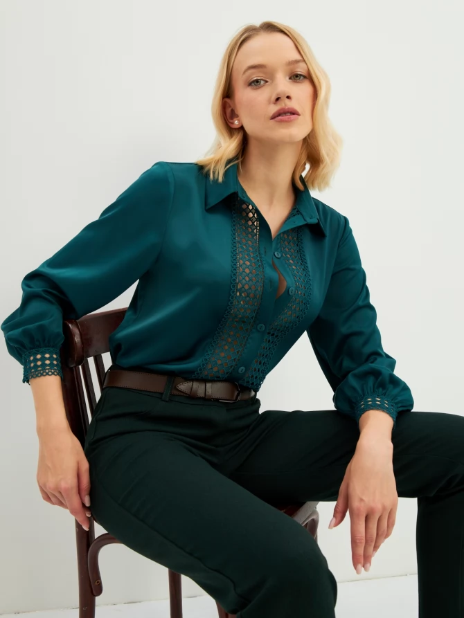 Блузка с кружевом OD-808-3 зеленый
