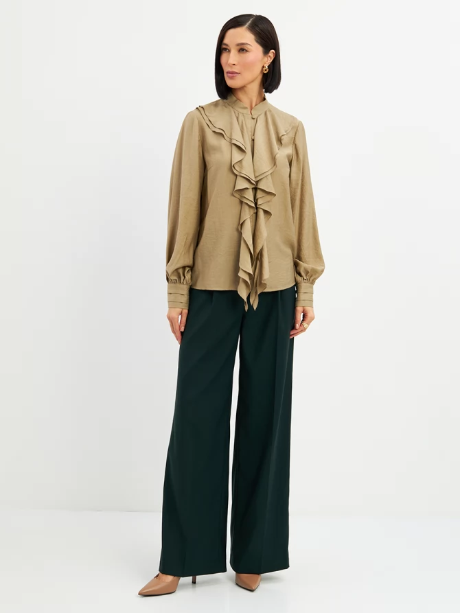 Блузкас отлетными рюшами OD-914-2 хаки