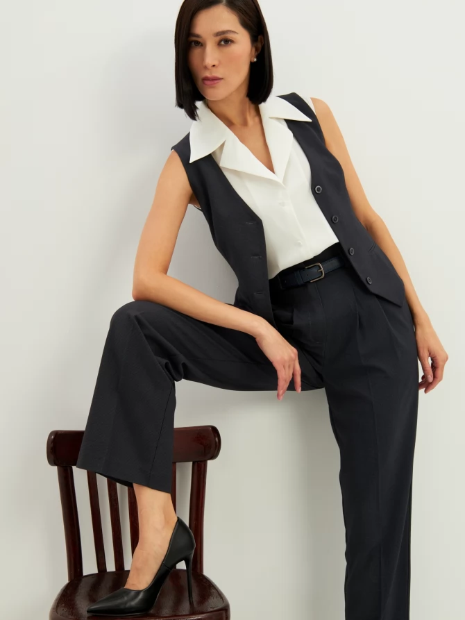 Брюки из костюмной ткани OD-780-1 черно-синий гусиная лапка