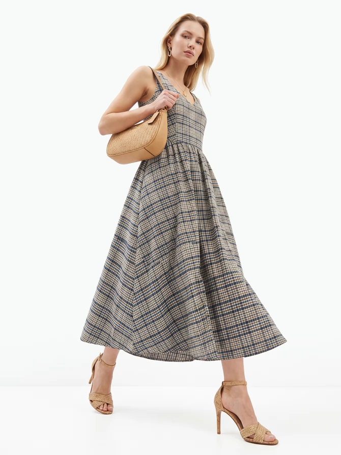 Платье из хлопка без рукавов в сине-белую клетку OD-1055-3