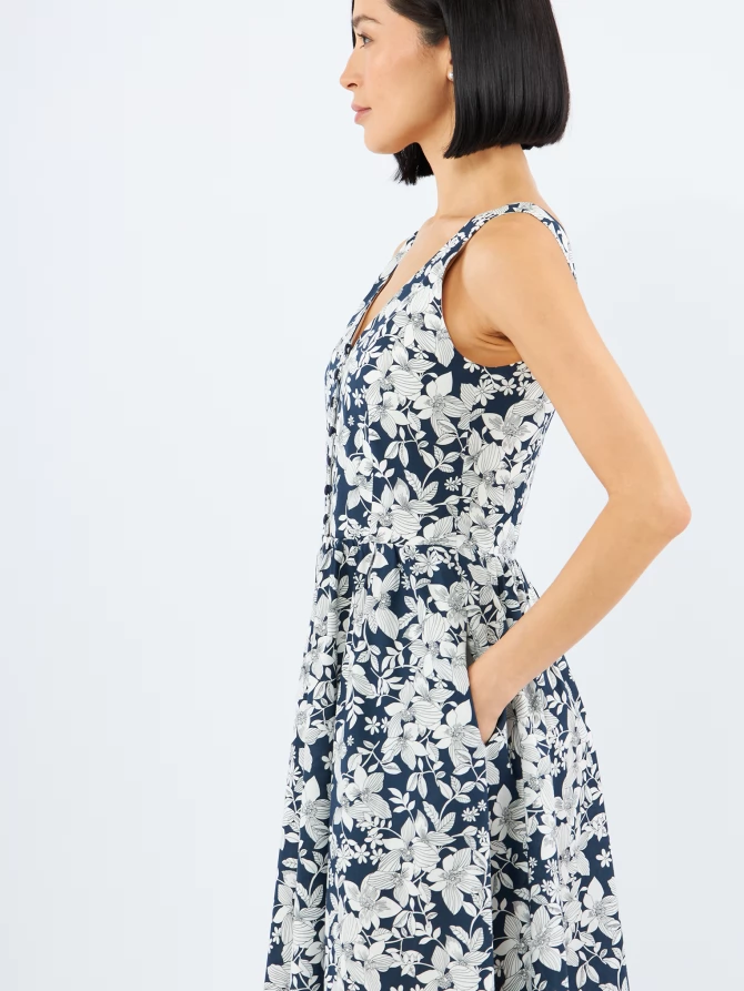 Платье из хлопка с кружевом OD-925-2 крупные белые цветы на синем