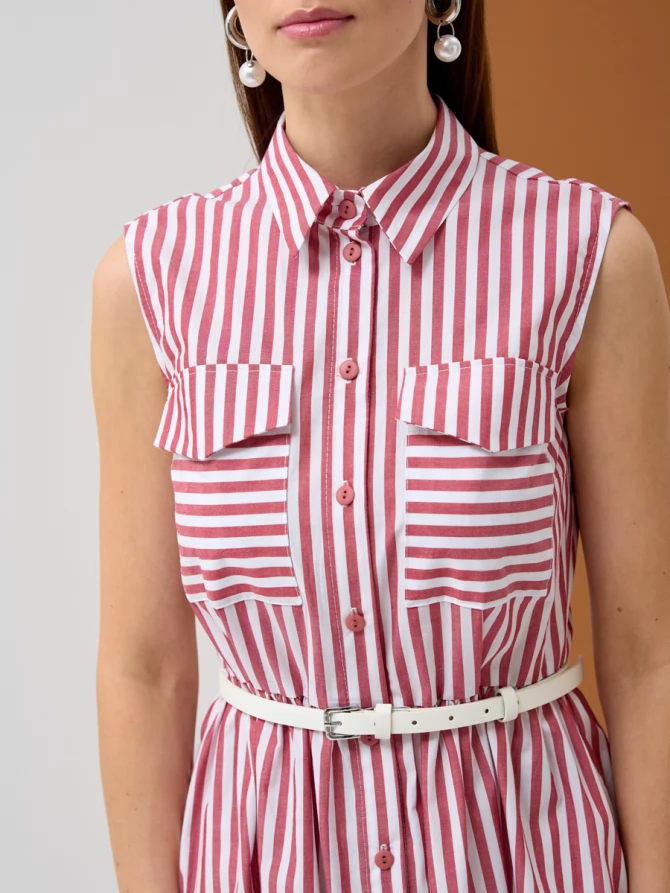 Платье хлопок OD-800-1 полоса бордовая