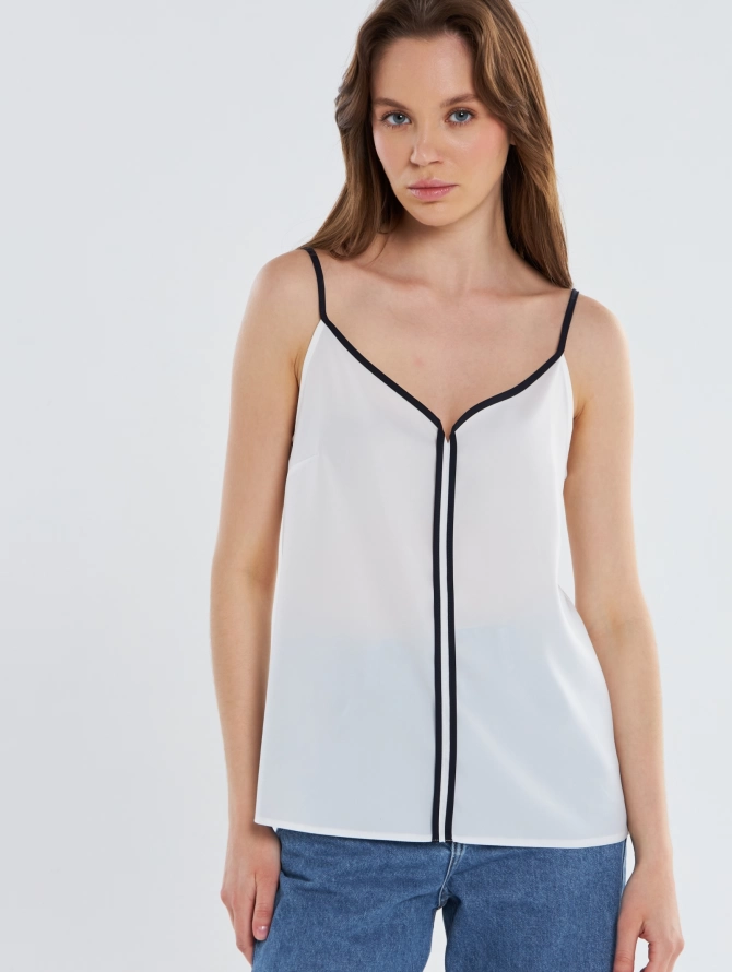 Топ с контрастной отделкой, белый+синий