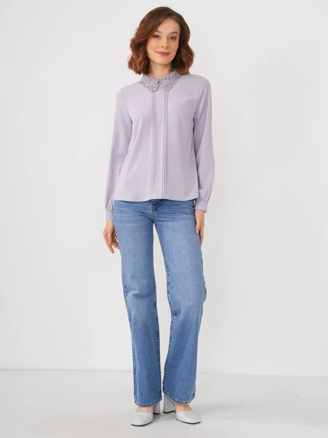 Блузка с кружевным воротником OD-861-4 светло-сиреневая