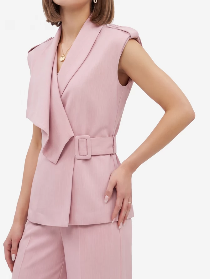 Жилет на запах из костюмной ткани OD-999-2 розовый