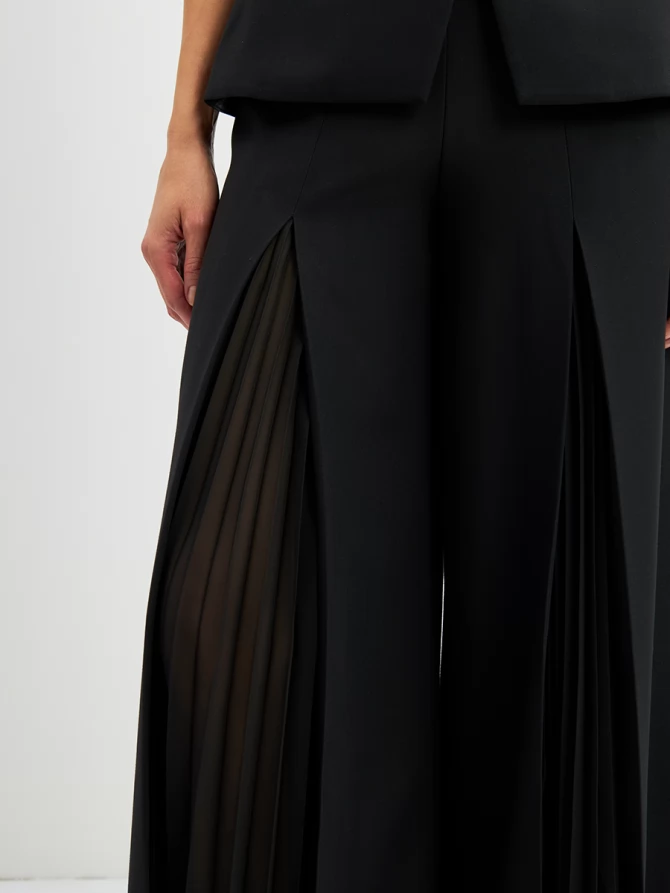 Брюки со вставкой из шифона OD-994-1 черный