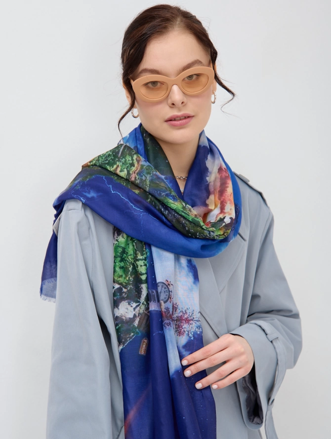 Палантин с авторским принтом «Гроза над горами»