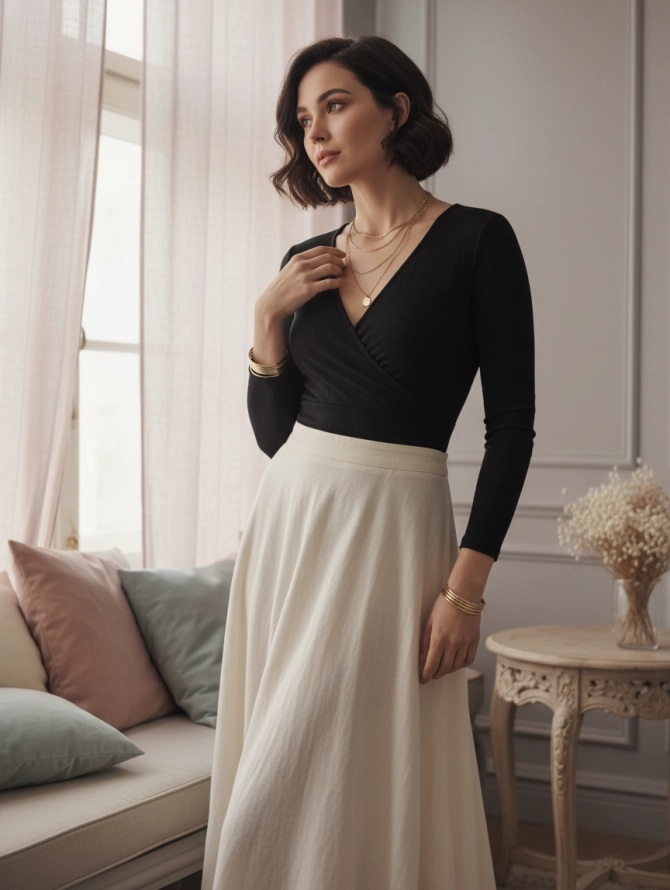 Боди в рубчик с V-образным вырезом