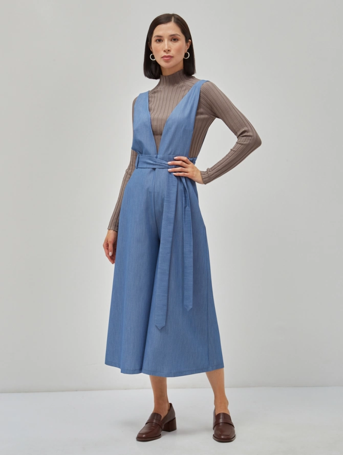 Комбинезон с брюками-кюлотами голубой джинс