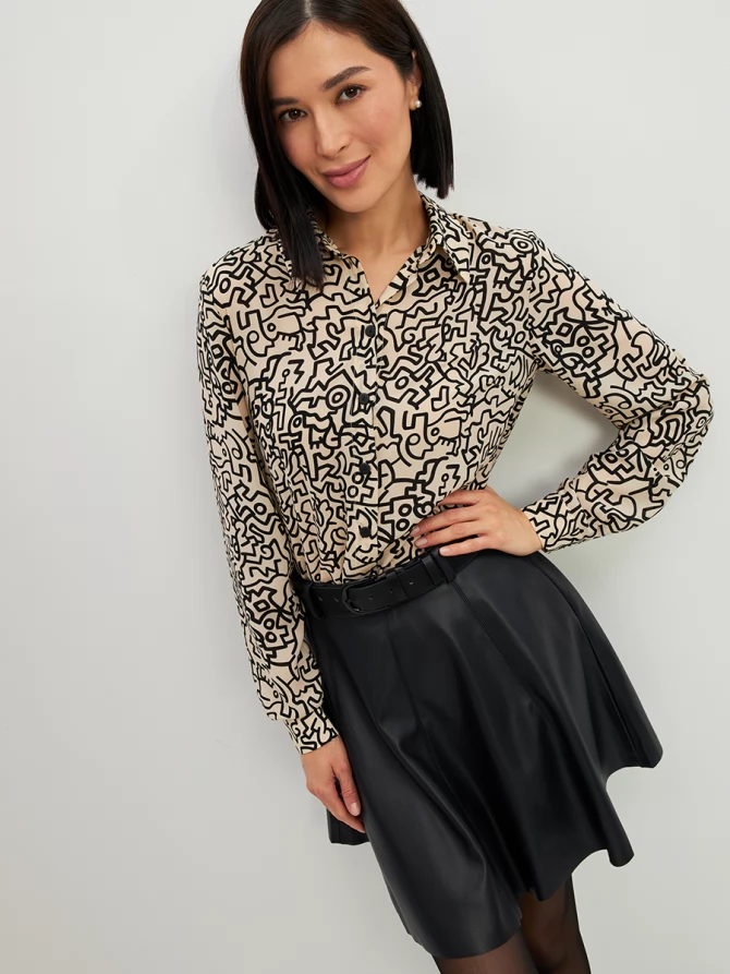 Блузка из шифона OD-887-3 молочный с черным