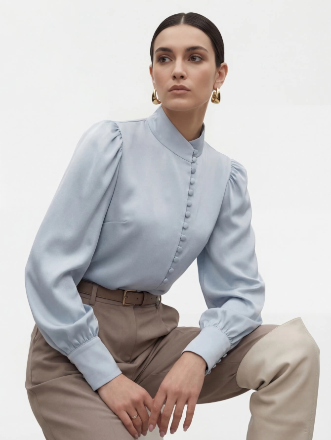 Блуза-косоворотка много пуговиц OD-550-20 серо-голубой