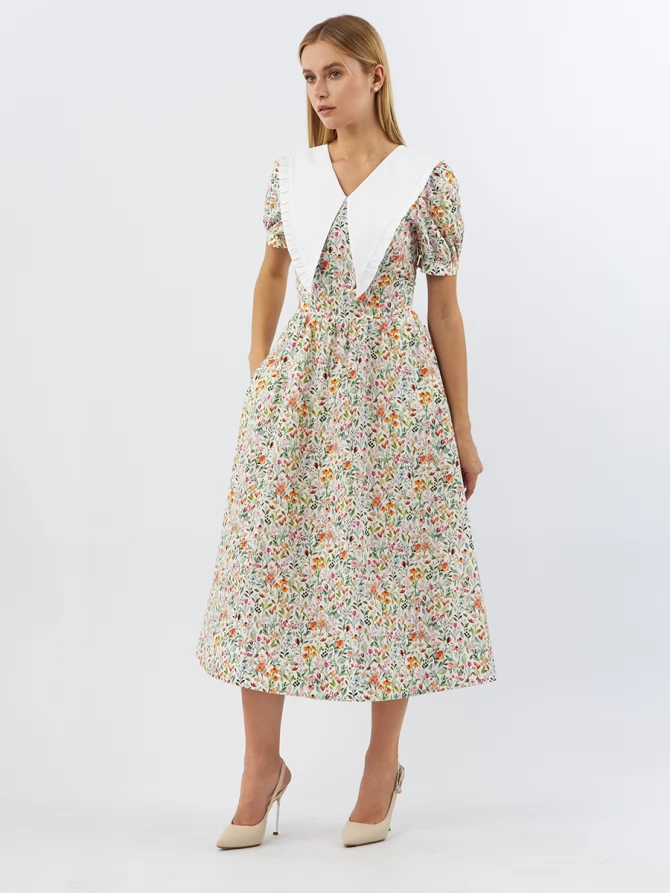 Платьеиз хлопка с большим контрастным воротником OD-935-2