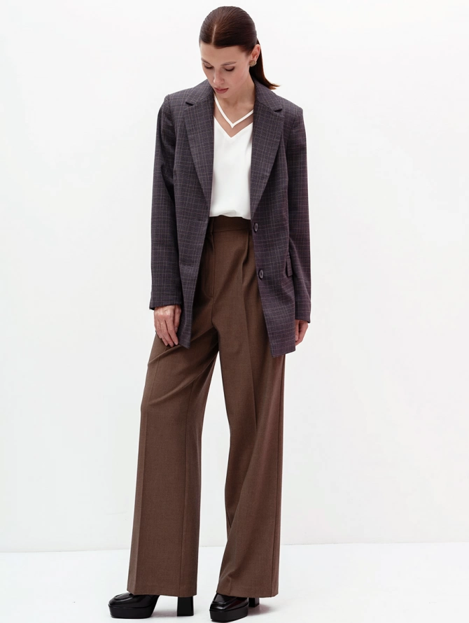 Жакет длинный OD-839-4 сине-бежевая клетка