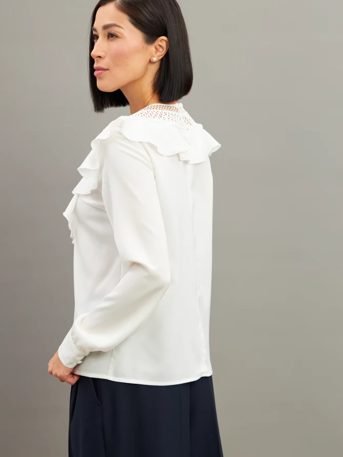 Блузка со вставкой из кружева и рюшей OD-1000-1 белый
