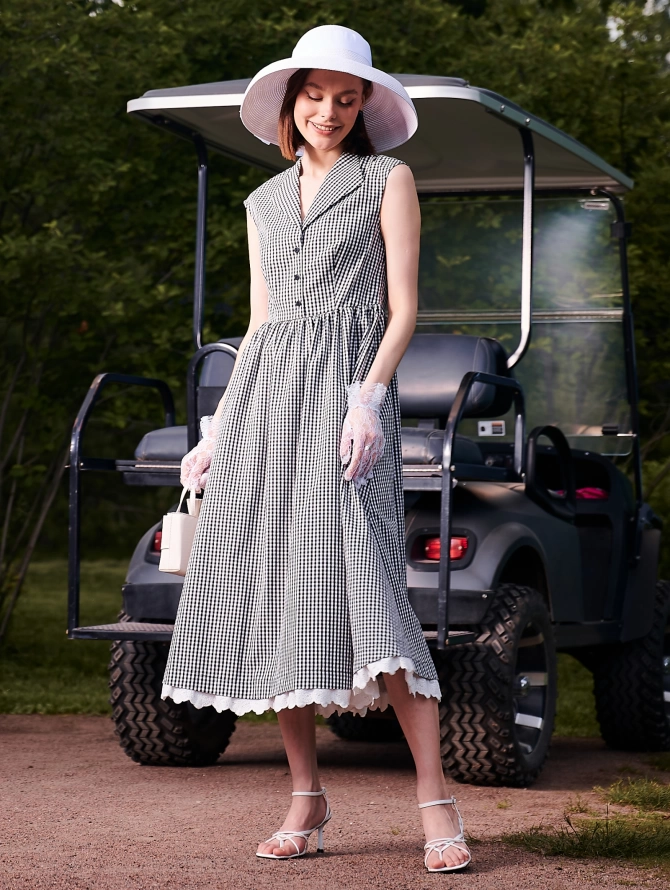 Платье хлопковое в черно-белую клетку в стиле 60-х