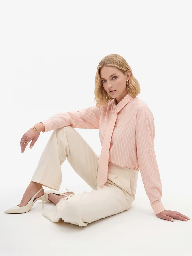 Рубашка полоса с галстуком OD-918-3 персик