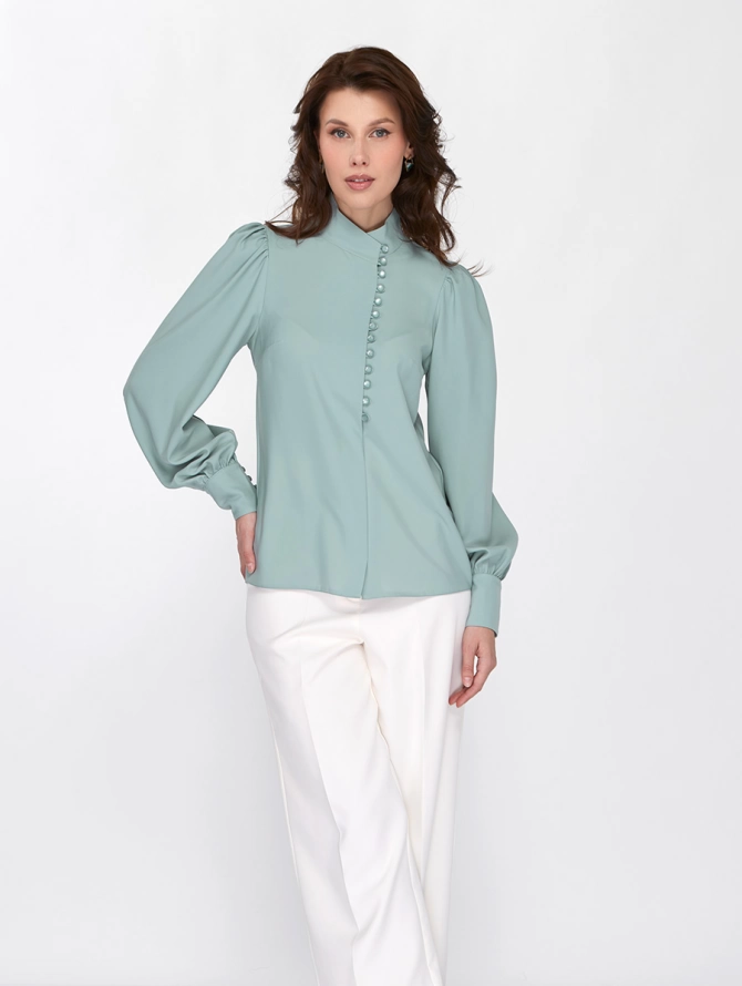 Блуза-косоворотка много пуговиц ментол