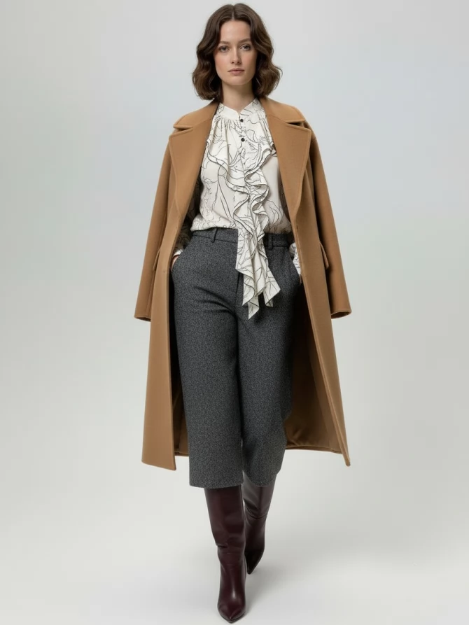 Блузка с отлетными рюшами OD-914-6 молочный с черным