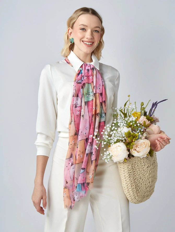 Палантин с принтом "Забавные коты"