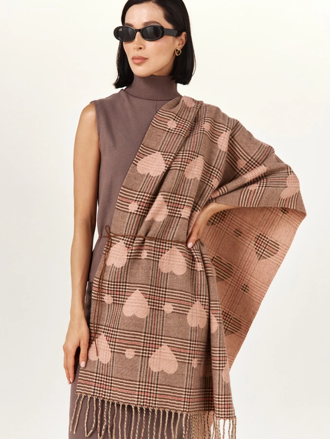 Палантин женский с принтом в клетку и сердца RH10-161-7