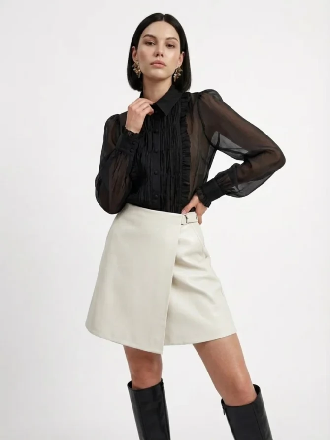 Юбка на запах из эко-кожи OD-1003-3 молочный