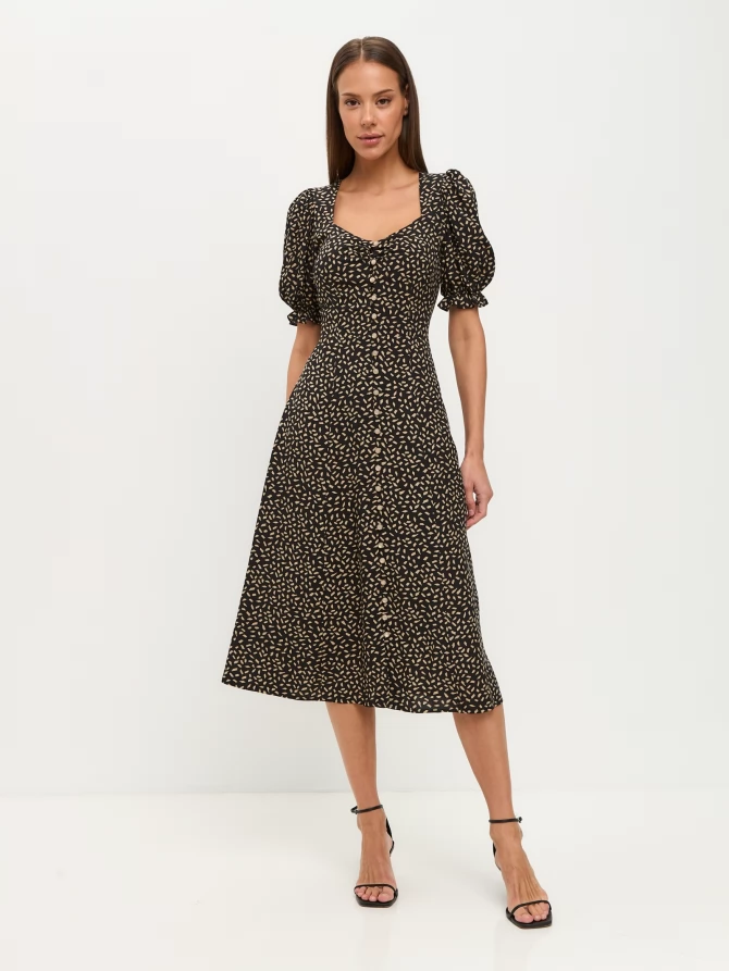 Платье штапель OD-712-7 черный с бежевым