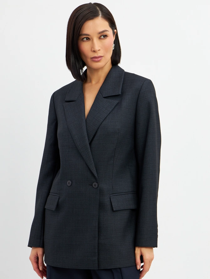 Жакет из костюмной ткани серо-синий