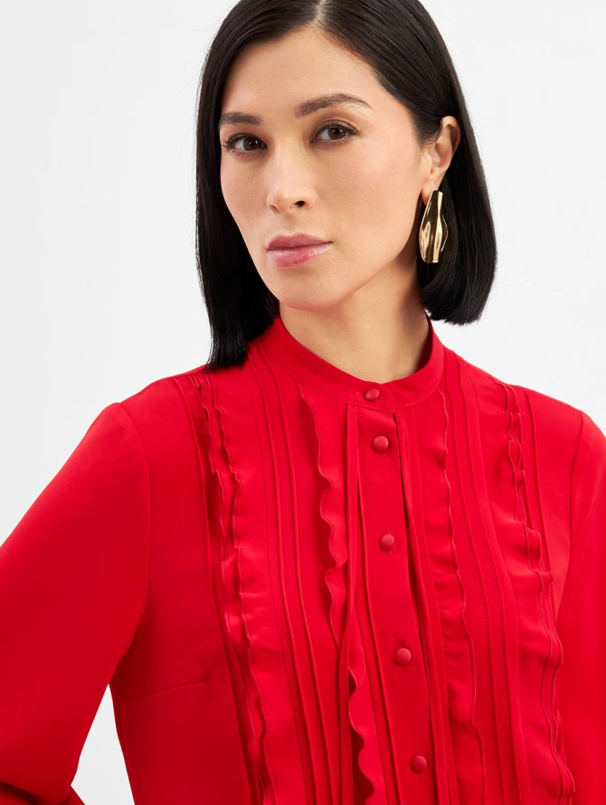 Блузка с рюшами и завязками, красная