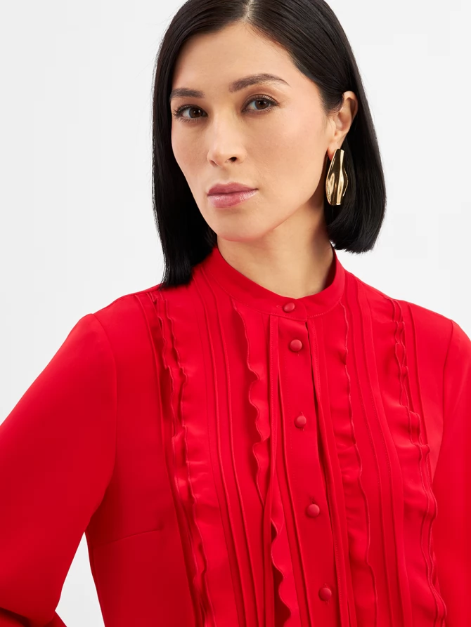 Блузка с рюшами и завязками, красная