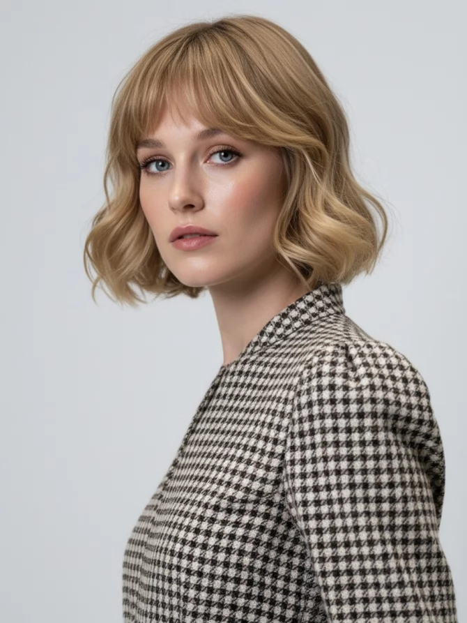 Платье с воротником стойка  OD-885-2 клетка сливочно-коричневая