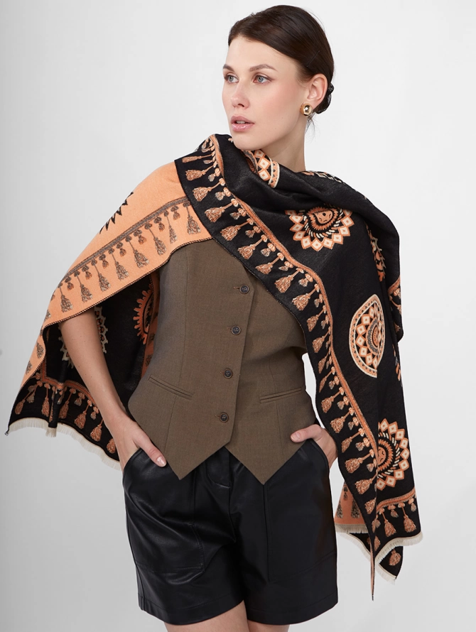 Палантин женский двусторонний с этническим орнаментом RH10-241-1