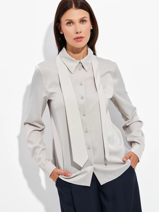 Блузка с галстуком  OD-881-8 серо-коричневый