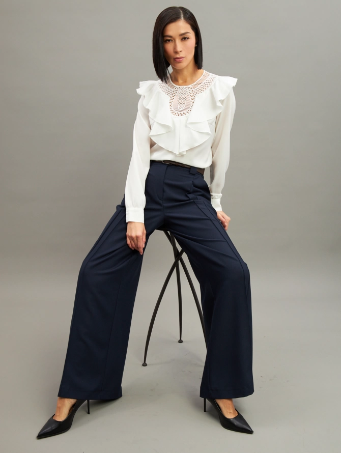 Блузка со вставкой из кружева и рюшей OD-1000-1 белый