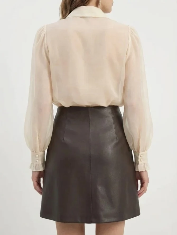 Юбка на запах из эко-кожи OD-1003-1 коричневый