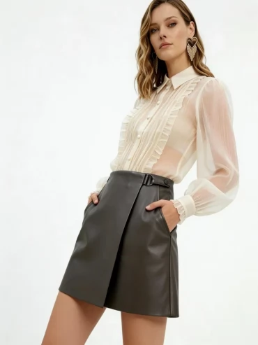 Юбка на запах из эко-кожи OD-1003-1 коричневый