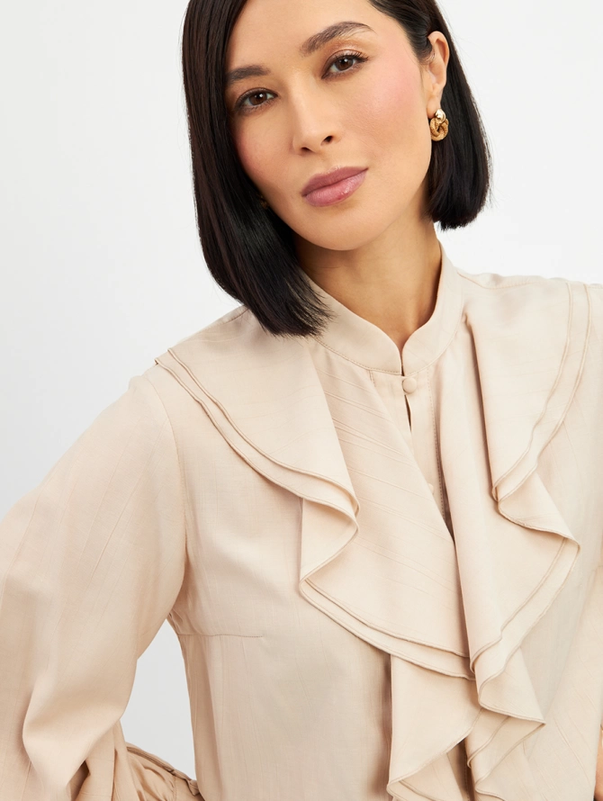 Блузка с отлетными рюшами OD-914-1 бежевый