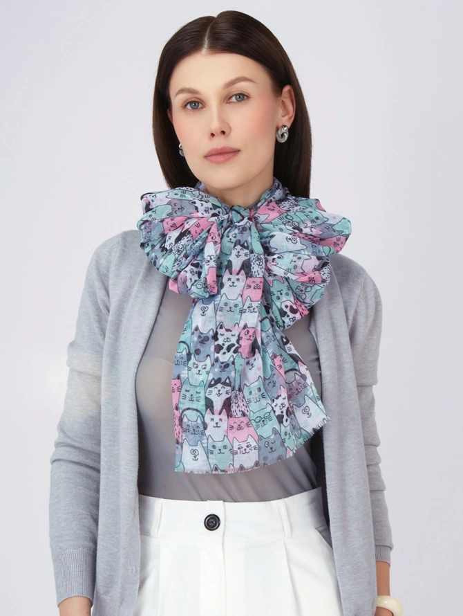 Палантин с принтом "Котики" в пастельных тонах