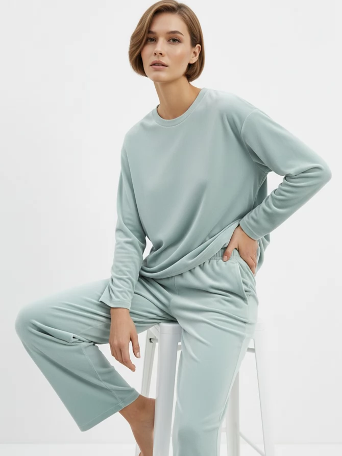 Костюм велюровый со съемным капюшоном OD-1009-2 зеленый