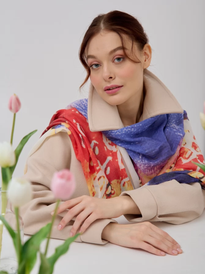 Палантин с ручной росписью и бахромой DR5-149-4