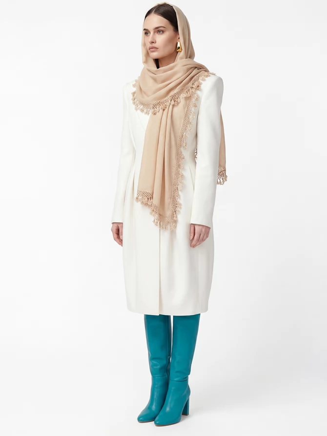 Палантин женский с кружевной отделкой и бахромой SHUT-152-1