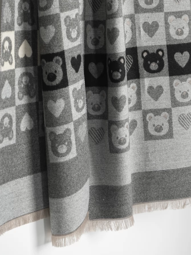 Палантин женский с принтом "Мишки и сердца", двусторонний