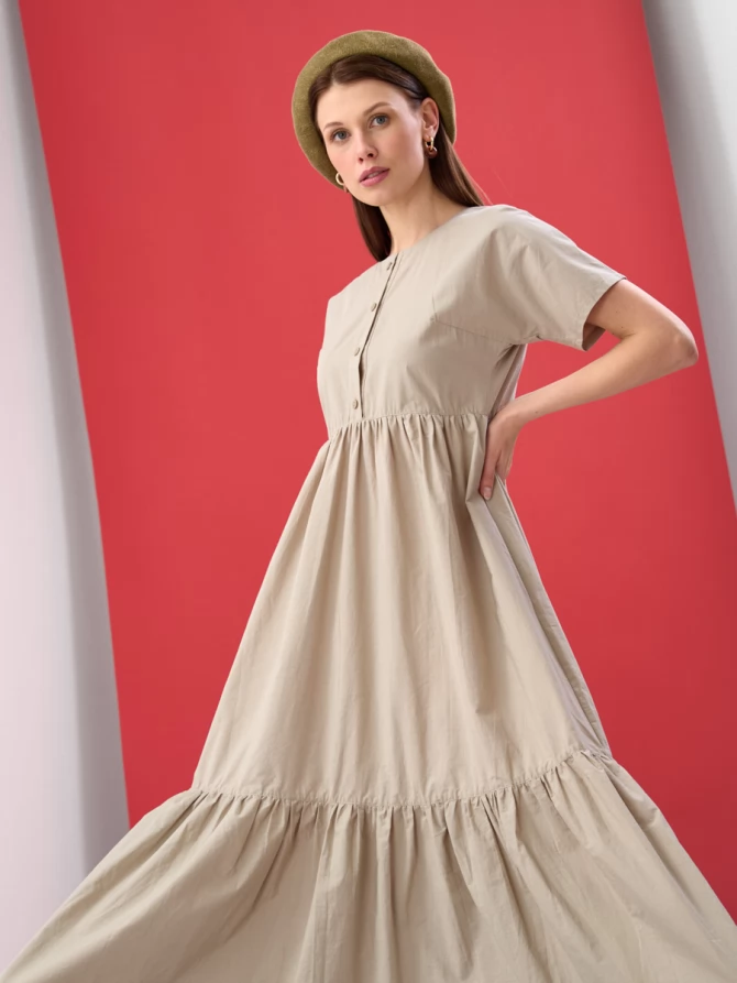 Платье хлопковое удлиненное с ярусами и воланом