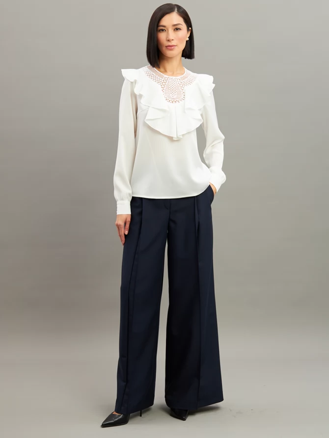 Блузка со вставкой из кружева и рюшей OD-1000-1 белый