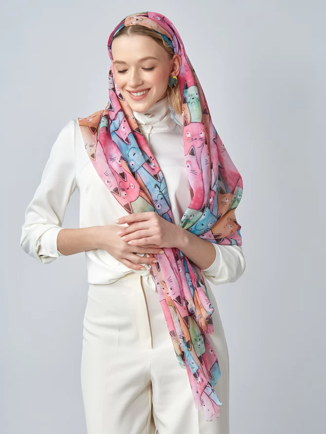 Палантин с принтом "Забавные коты"