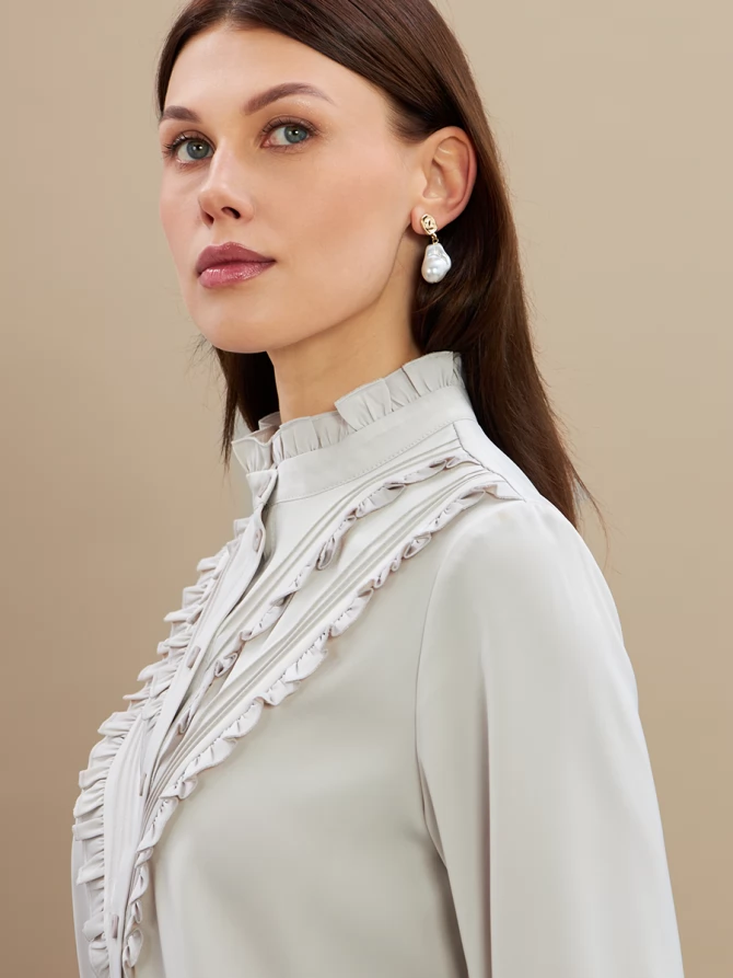 Блузка с рюшами OD-884-6 серо-коричневый