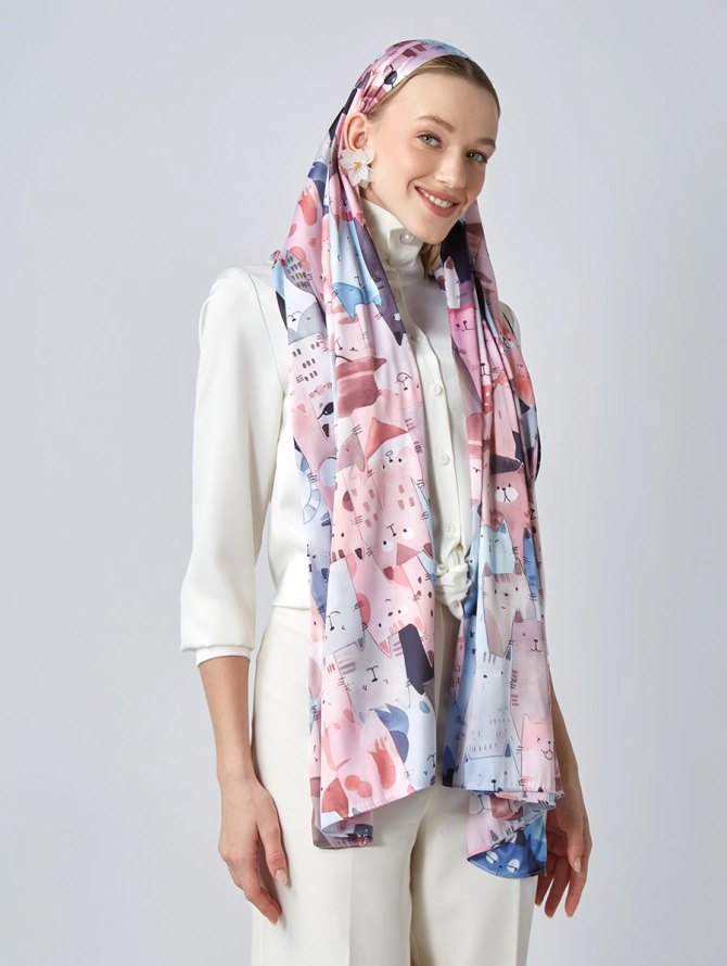 Палантин женский с кошачьим принтом