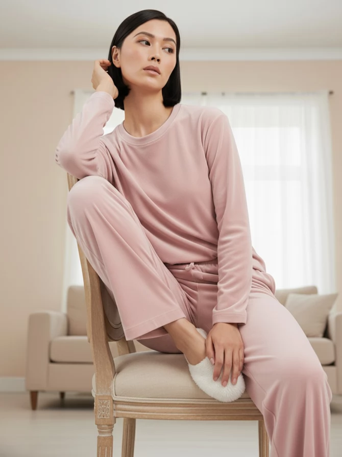 Костюм из велюра со съемным капюшоном и резинкой в комплекте OD-1009-1 розовый