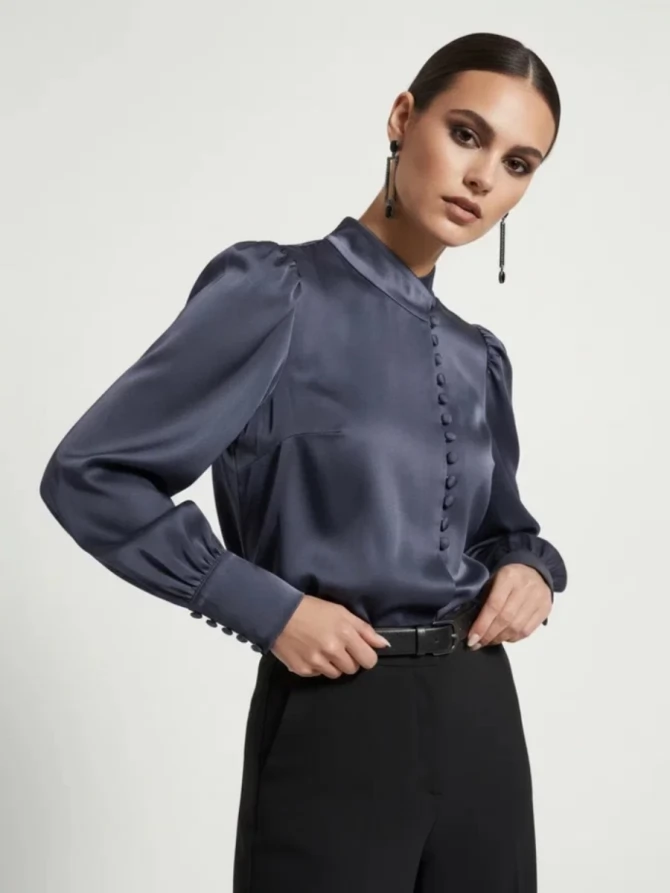 Блуза-косоворотка много пуговиц OD-550-19 графит